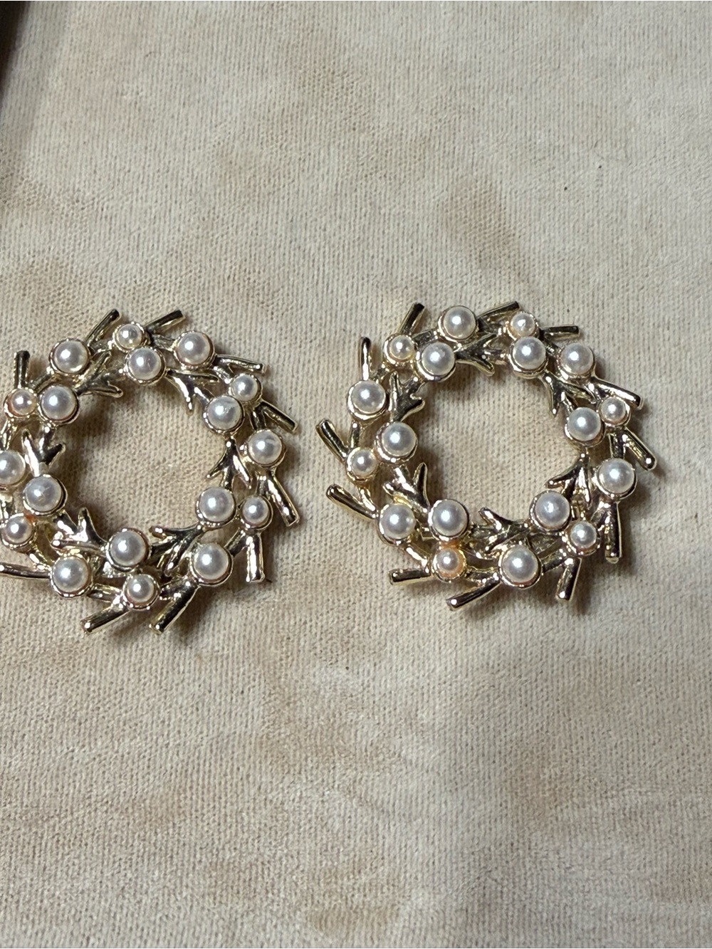 Pearl Wreath Circle Earrings - Gold and White